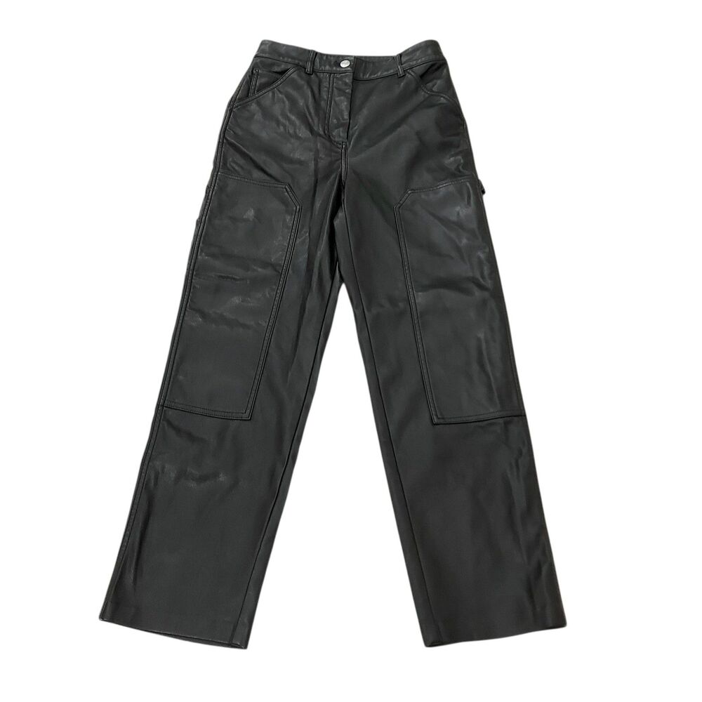 Wilfred Free Pants Womens 2 Black Faux Leather Cargo High Rise Utility Vegan